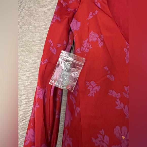 NWOT Free People Aries Red Floral Long Sleeve Open Back Mini Dress size Small - Picture 7 of 14